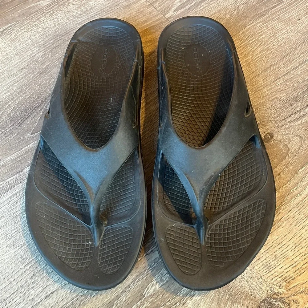Oofos Ooriginal Thong Sandals Black Recovery Slides‎ Mens 13 EU 46